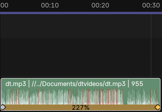 Example of using retiming keys to increase the audio playback speed by 2.27x